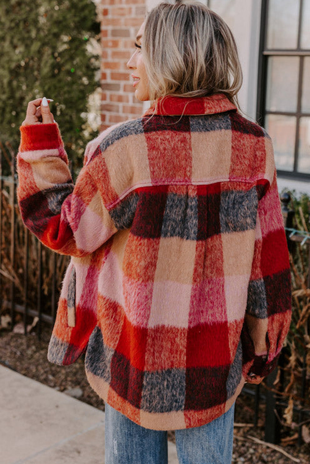 Orange Plaid Flap Pockets Buttoned Casual Plus Size Jacket Dear-Lover Dropshipping